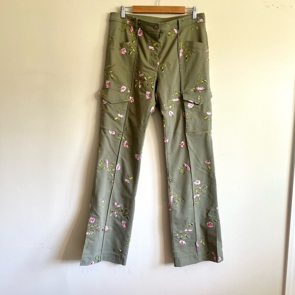 LoveShackFancy Atworth Cargo Embroidered pant Floral Size 12 Olive Green - Picture 10 of 16